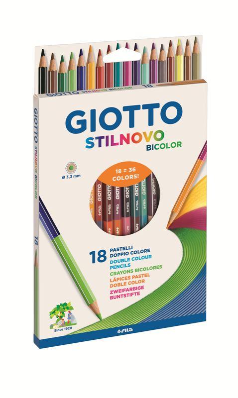 ASTUCCIO 18 GIOTTO STILNOVO BICOLOR - 36 colori in una confezione di soli 18 pastelli - Grandezza mina 3,3mm fila