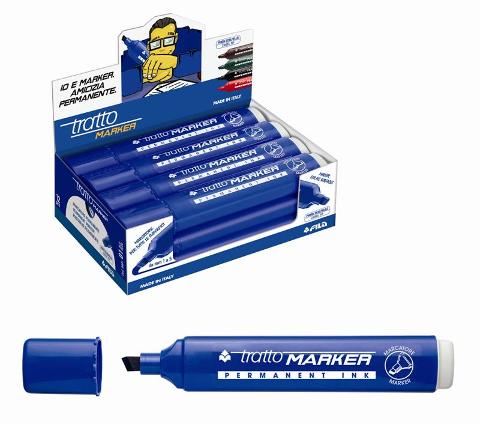 MARCATORE TRATTO MARKER Punta a Scalpello BLU - Espositore da 12 pezzi fila