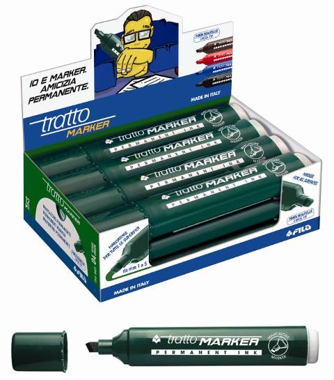 MARCATORE TRATTO MARKER Punta a Scalpello VERDE - Espositore da 12 pezzi fila