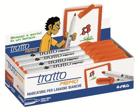 Marcatore punta tonda con inchiostro cancellabile TRATTO MEMO PUNTA MEDIA COLORE ARANCIONE - ESPOSITORE DA 12 PEZZI fila