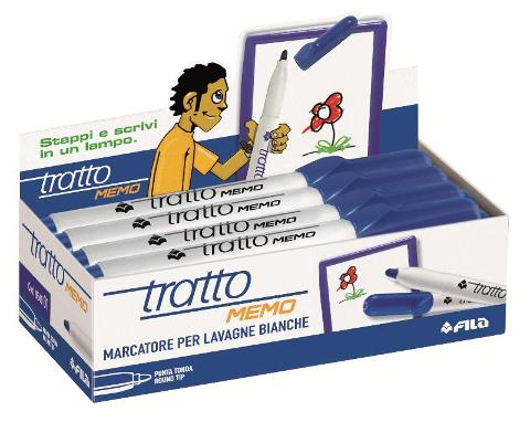 Marcatore punta tonda con inchiostro cancellabile TRATTO MEMO PUNTA MEDIA COLORE BLU - ESPOSITORE DA 12 PEZZI fila