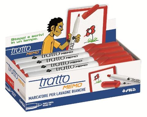 Marcatore punta tonda con inchiostro cancellabile TRATTO MEMO PUNTA MEDIA COLORE ROSSO - ESPOSITORE DA 12 PEZZI fila