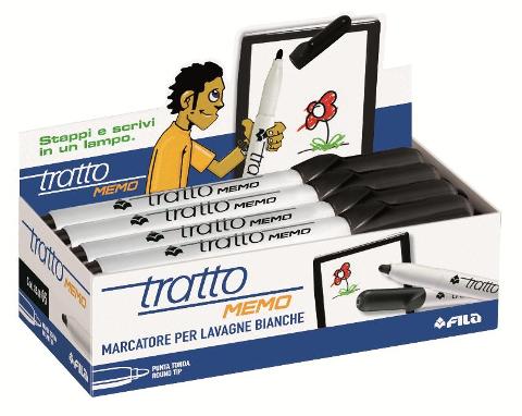 Marcatore punta tonda con inchiostro cancellabile TRATTO MEMO PUNTA MEDIA COLORE NERO - ESPOSITORE DA 12 PEZZI fila