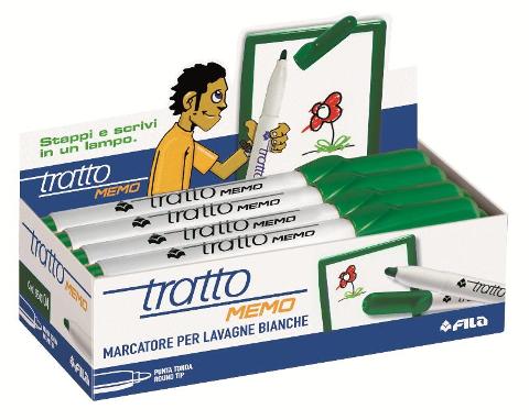 Marcatore punta tonda con inchiostro cancellabile TRATTO MEMO PUNTA MEDIA COLORE VERDE - ESPOSITORE DA 12 PEZZI fila
