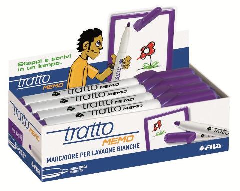 Marcatore punta tonda con inchiostro cancellabile TRATTO MEMO PUNTA MEDIA COLORE VIOLA - ESPOSITORE DA 12 PEZZI fila