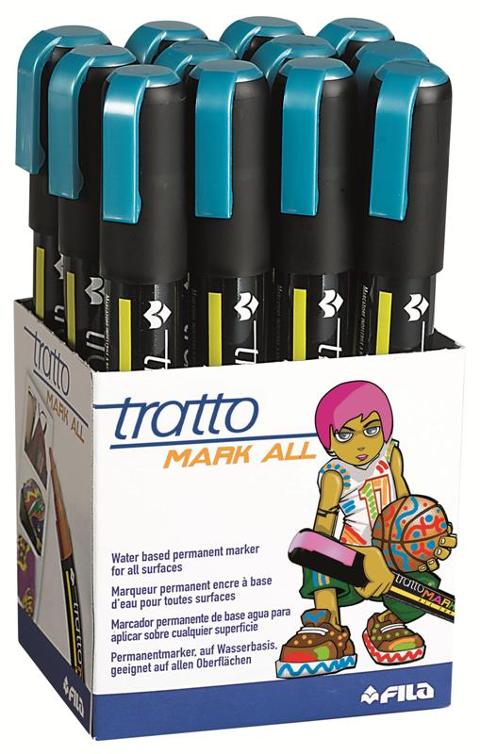 Marcatore TRATTO MARK ALL BLU METALLIZZATO - adatto a tutte le superfici - confezione da 12 pezzi fila