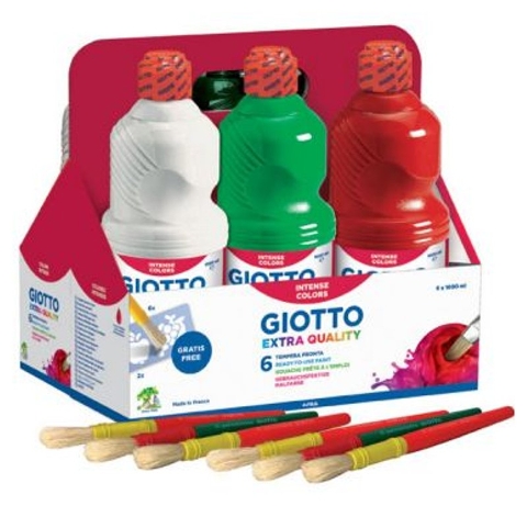 SET GIOTTO TEMPERA 1LITRO PER 6 FLACONI ASSORTITI E 6 PENNELLOTTI fila