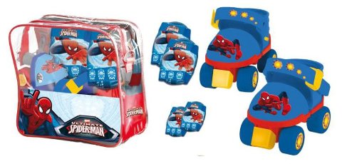 SPIDER MAN Pattini Baby + protezioni regolabili dal 22 al 29 in borsa mondo