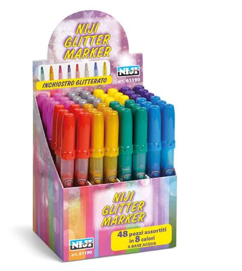 MARCATORI GLITTER COLORI ASSORTITI - ESPOSITORE DA 48 PEZZI lebez