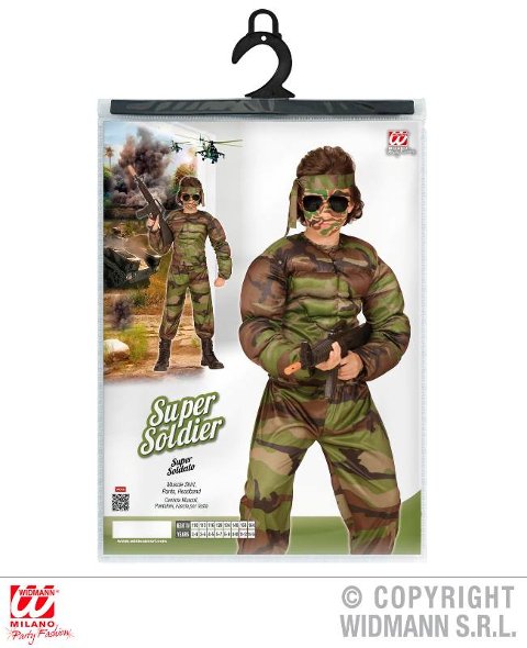 SUPER SOLDATO MUSCOLOSO (camiciamuscoli. pantaloni. fascia per testa) (158 cm / 11-13 Years) widmann