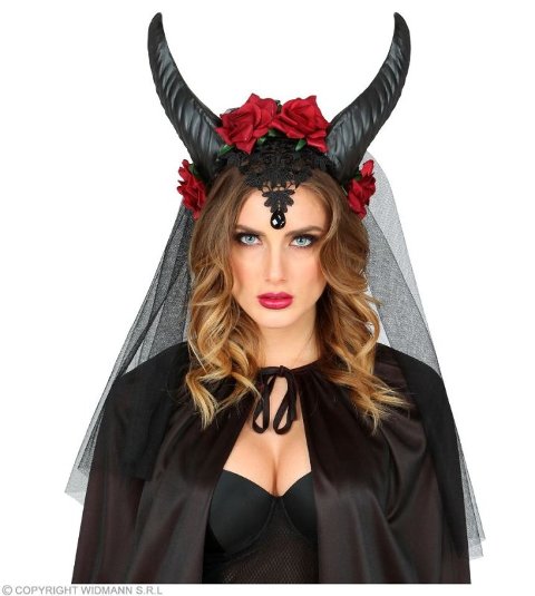 VELO SPOSA CON CORNA. ROSE. PIZZO E GEMMA NERA widmann