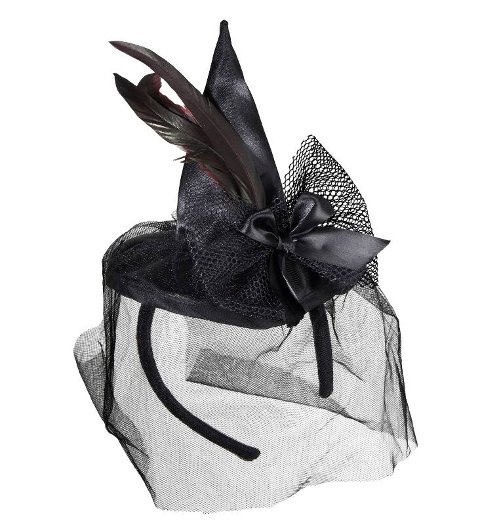 MINI CAPPELLO STREGA CON PIUME E VELO widmann