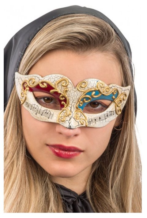 MASCHERA VENEZIANA IN PLASTICA CRACLE' CON DEC.ROSSE E AZZURRE SU CARTON carnival-toys