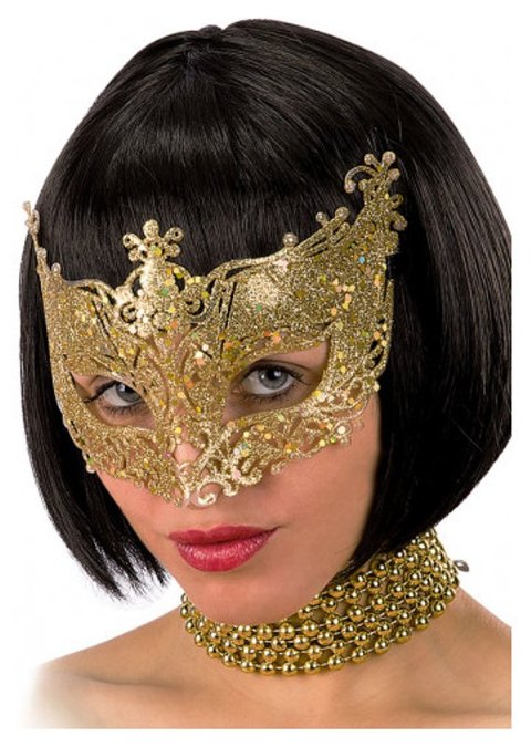 MASCHERA IN PLASTICA CON GLITTER ORO IN BUSTA C/CAV. carnival-toys