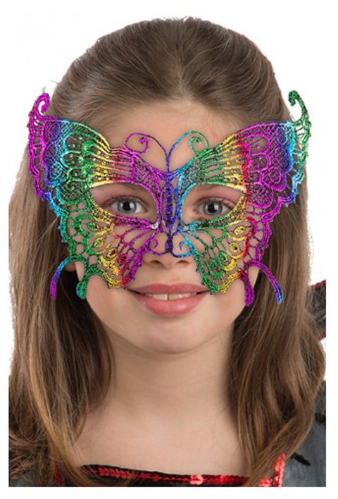 MASCHERA FARFALLA MULTICOLOR IN TESSUTO MACRAME' SU CARTONCINO carnival-toys