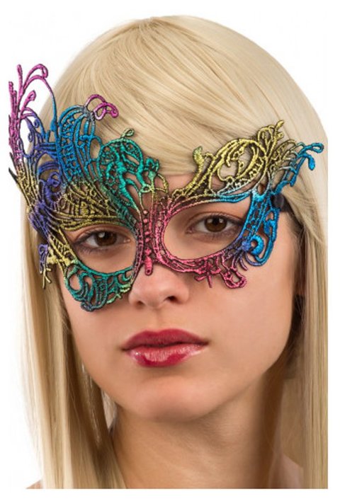 MASCHERA MULTICOLOR IN TESSUTO MACRAME' SU CARTONCINO carnival-toys