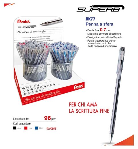 Penna a sfera 0,7mm 48 pz nero + 12 pz rosso + 36 pz blu Pentel Ital. SPA