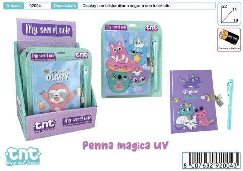 TnT SECRET NOTES BLISTER DIARIO CON PENNA MAGICA 18cm disp 6pz toys-garden