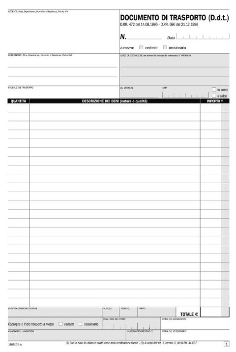 Documento di trasporto, blocco di 50/50 copie autoricalcanti (Misura 29,7x21,5 cm) Data Ufficio (Buffetti)