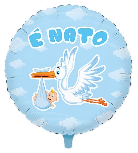 Palloncino Mylar Tondo cm.45 Cicogna Nuvola Celeste (1 Big Party (DIMAV SRL)