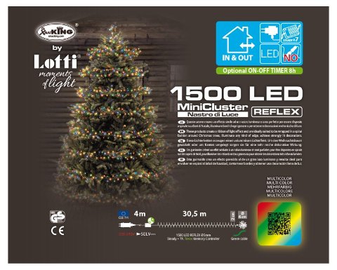 Catena Nastro MiniCluster Diametro 6cm NTL 1500 LED MULTI 5mm Controller 8G Timer Trasformatore Esterno Cavo Verde 4+30,5m lotti