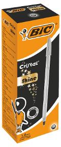 CONFEZIONE 20 PENNE CRISTAL SHINE AD INCHIOSTRO NERO CORPO PENNA ARGENTO bic