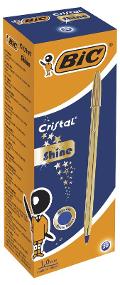 CONFEZIONE 20 PENNE CRISTAL SHINE AD INCHIOSTRO BLU CORPO PENNA ORO bic