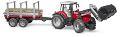 Trattore Massey Ferguson 7480 con rimorchio trasporto tronchi bruder