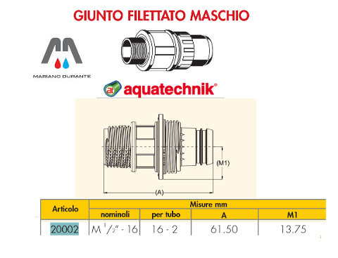 AQUATECHNIK SAFETY GIUNTO RACCORDO MASCHIO 16 X 1/2 - 1/2 X 20 - 3/4 X 20 - 3/4 X 26 - 1" X 32 AQUATECHNIK 20002 20006 20010 20012 20016
