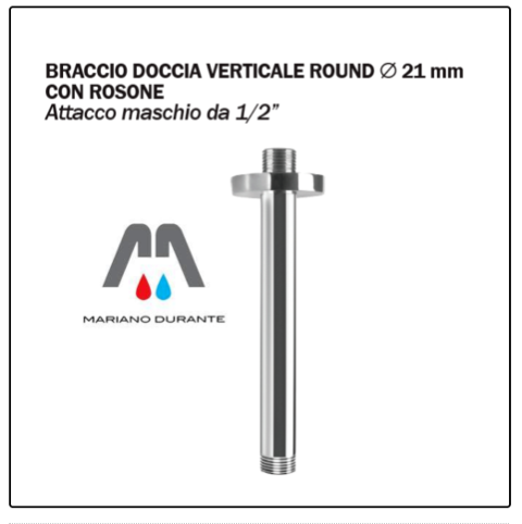 BRACCIO DOCCIA VERTICALE A SOFFITTO DIAMETRO 21mm C/ ROSONE 1/2" OTTONE CROMATO TECOM BRDVT-ORO