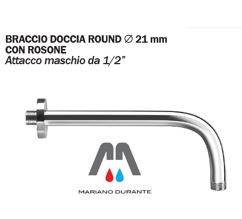 BRACCIO DOCCIA SUPPORTO PER SOFFIONE DIAMETRO 21mm C/ ROSONE 1/2" OTTONE CROMATO TECOM BRDVT-ORO