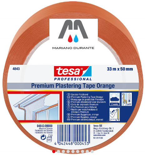 Tesa 4843 Arancione Nastro Premium per intonaci 33mx50mm anche per esterni TESA 4843
