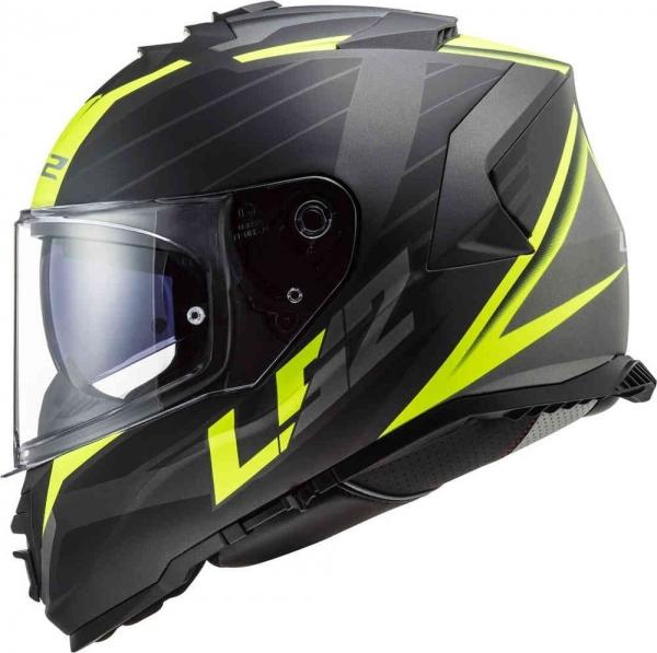 CASCO INTEGRALE MOTO DOPPIA VISIERA MATT BLACK YELLOW LS2 STORM NERVE FF 800