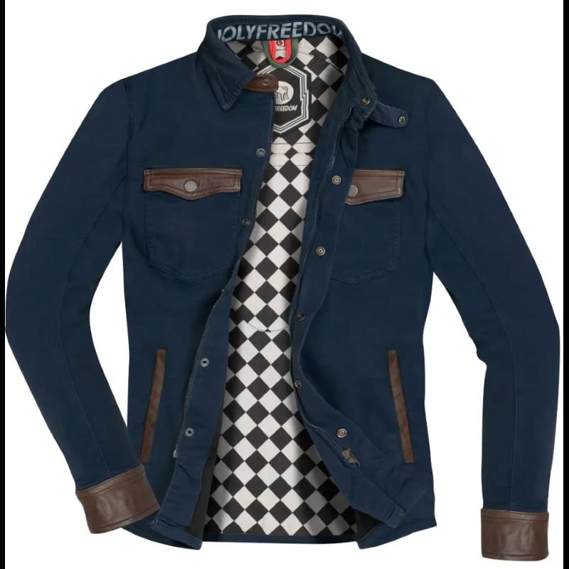 Giubbotto moto in jeans e pelle  con protezioni HOLYFREEDOM JACKET COYOTE BLUE