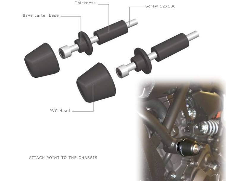 Kit Tamponi Paratelaio Yamaha XSR 700 Barracuda PVC nero  distanziali in alluminio anodizzato