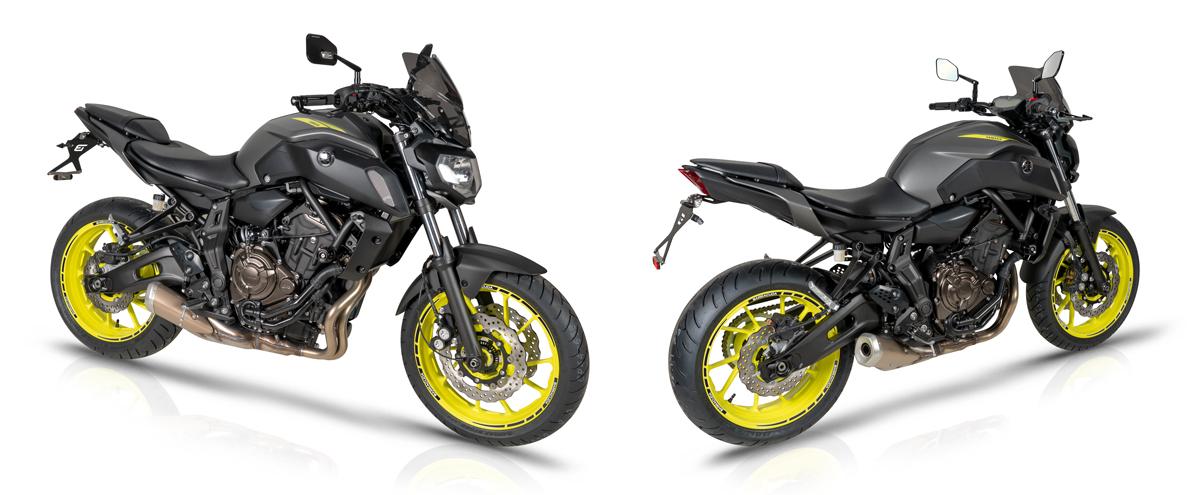 Kit Tamponi Paratelaio Yamaha MT-07 2018 - 2020 Barracuda PVC nero  distanziali in alluminio anodizzato