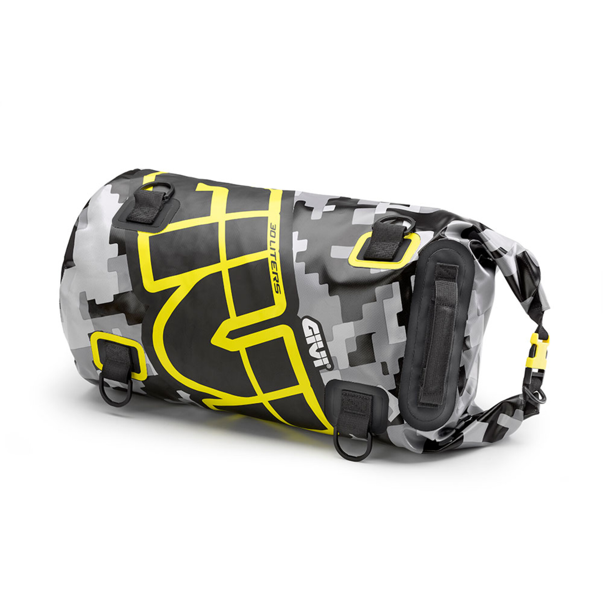 Borsa rullo impermeabile da sella o portapacchi, 30 lt, grafica camouflage grigio e giallo GIVI EA114CM