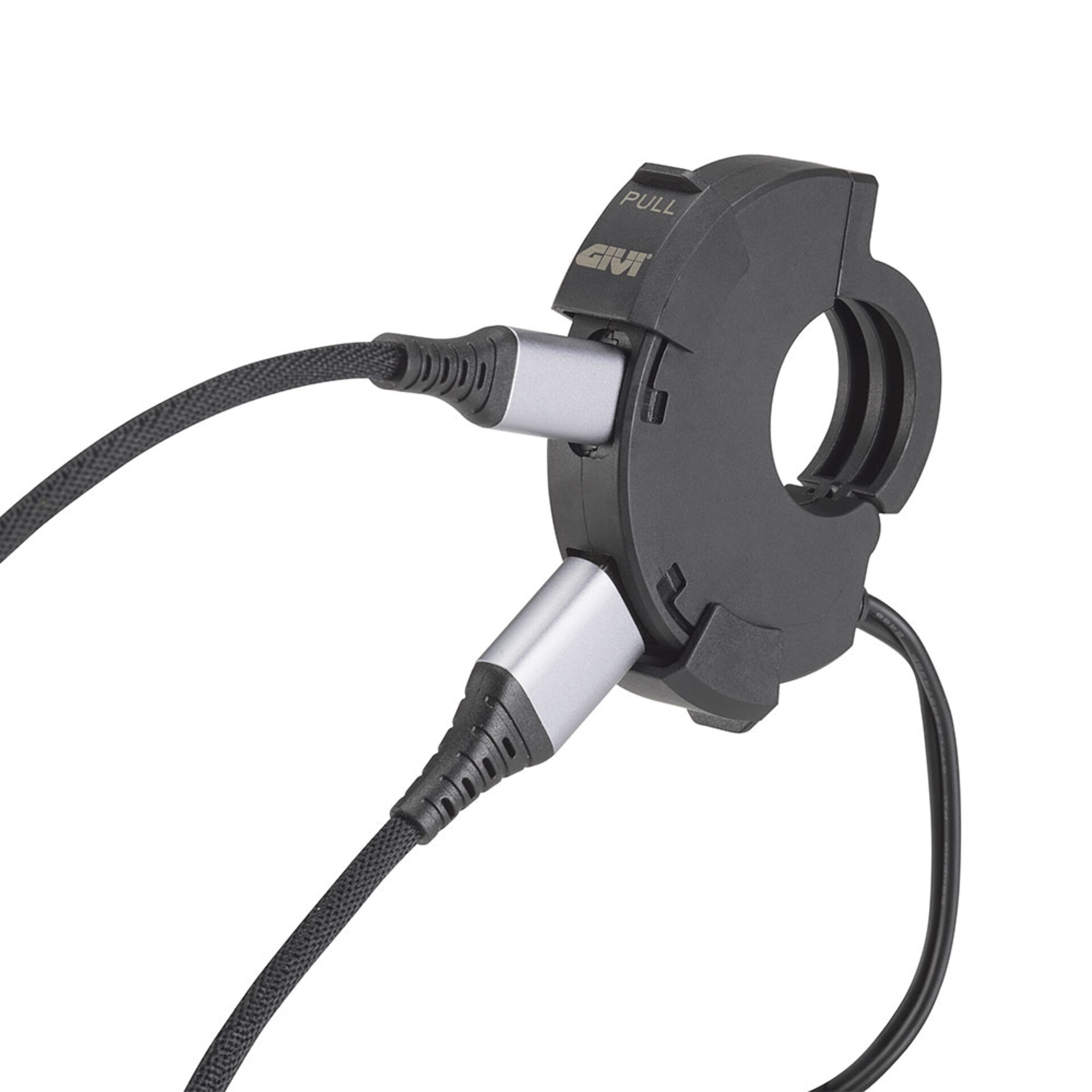 Presa elettrica USB e USB-C da manubrio per moto GIVI Presa elettrica USB e USB-C da manubrio, comprensiva di cablaggio con fusibile per il collegamento alla batteria della moto