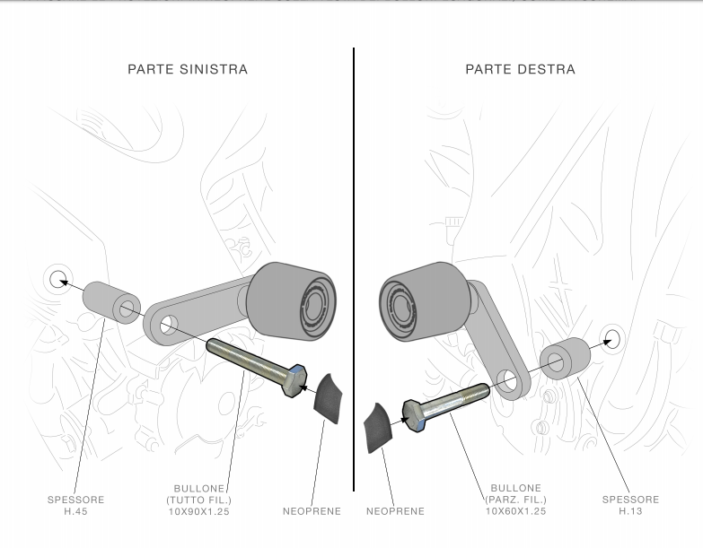 Kit Tamponi Paratelaio Yamaha R6 2017 - 2019 Barracuda PVC nero  distanziali in alluminio anodizzato