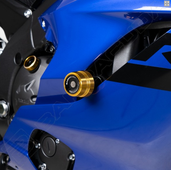 Kit Tamponi Paratelaio Yamaha R6 2017 - 2019 Barracuda PVC nero  distanziali in alluminio anodizzato