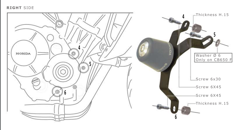 Kit Tamponi Paratelaio Honda CB650F 2017-2019 Barracuda PVC nero  distanziali in alluminio anodizzato