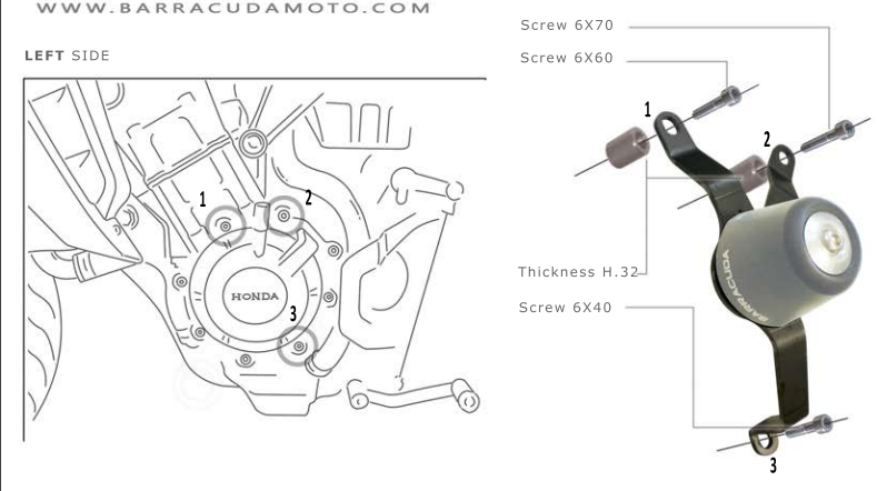 Kit Tamponi Paratelaio Honda CB650F 2017-2019 Barracuda PVC nero  distanziali in alluminio anodizzato