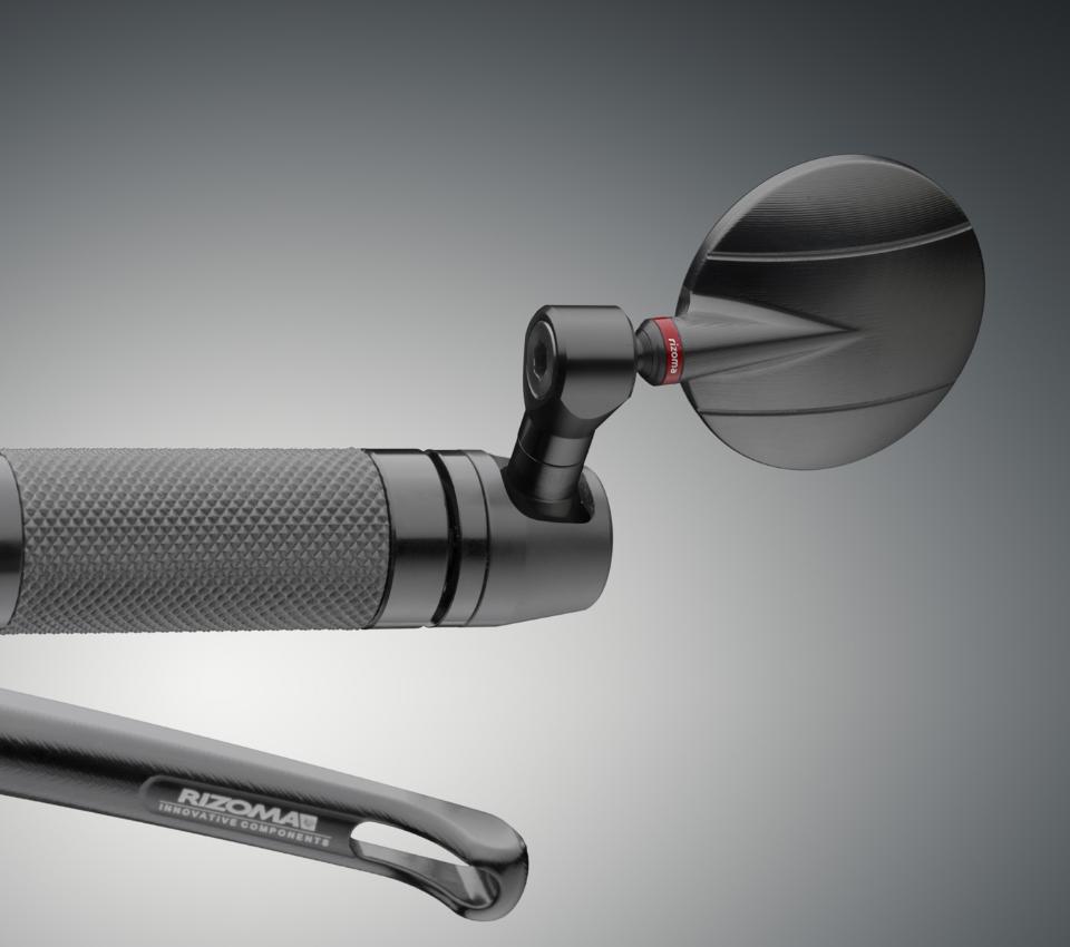Specchietto Retrovisore Moto Univrsale Omologato Tondo RIZOMA SPY-R Vetro Convesso Antiabbagliante Lavorazione 3D Alluminio Ricavato dal Pieno