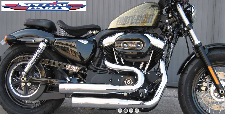 scarico finale marmitta slip-on  Harley Davidson omologata con sonorita variabile MCJ MCJ SCARICO 2 IN 2 ROYAL CORTO COMPLETO DI COLLETTORI, PARACALORE LISCIO O FORATO . PER COMANDI AVANZATI PER  SPORTSTER 883-1200 DAL 2014 AL 2020