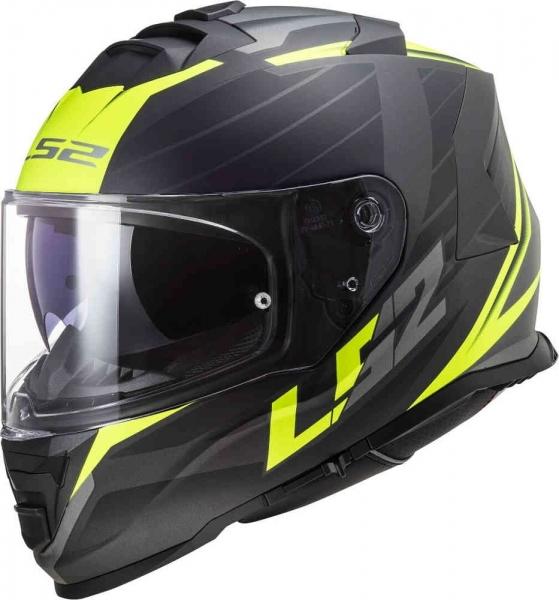 CASCO INTEGRALE MOTO DOPPIA VISIERA MATT BLACK YELLOW LS2 STORM NERVE FF 800