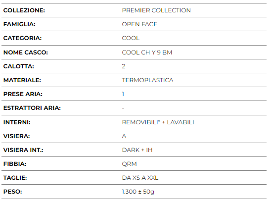 CASCO OPEN FACE PREMIER PREMIER COOL EVO CH Y 9 BM CON PROTEZIONE UV PREMIER COOL EVO CH Y 9 BM