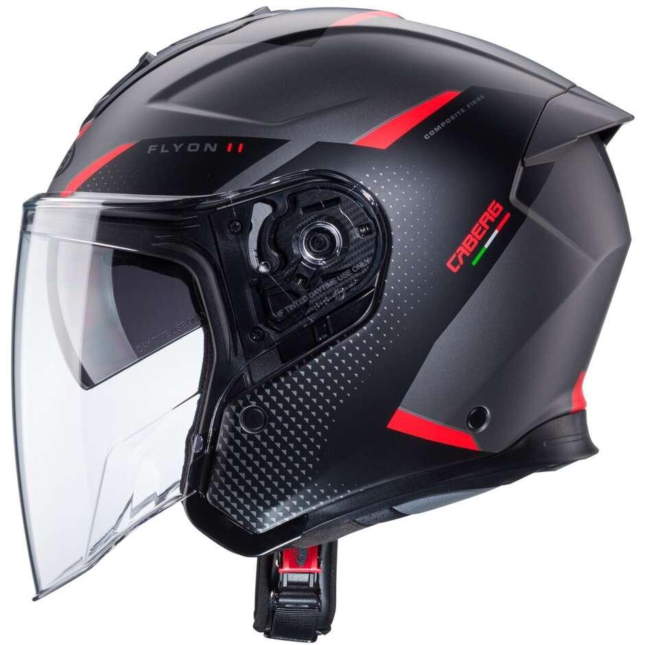 Casco Moto Jet Caberg FLYON II BOSS Opaco Grigio Rosso Nero Caberg FLYON II BOSS