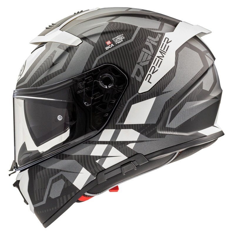 Casco Integrale FULL FACE Premier DEVIL JC 8 BM IN FIBRA Grigio Bianco opaco PREMIER DEVIL JC 8 BM PREMIER DEVIL JC 8 BM IN FIBRA