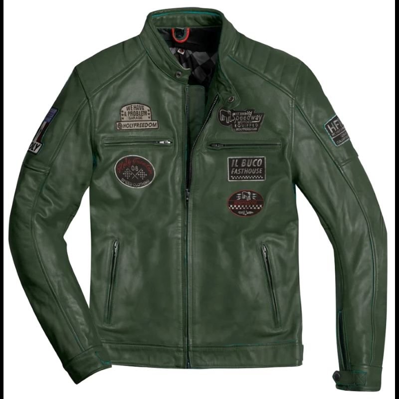 Giubbotto in pelle  moto con protezioni HOLYFREEDOM JACKET ZERO MILITARY GREEN EVOLUTION