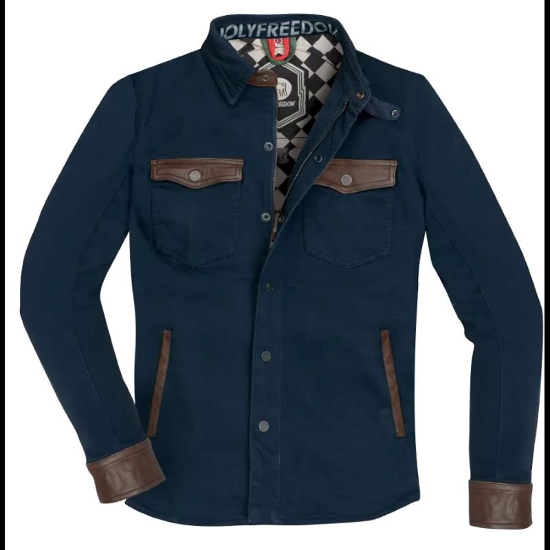 Giubbotto moto in jeans e pelle  con protezioni HOLYFREEDOM JACKET COYOTE BLUE